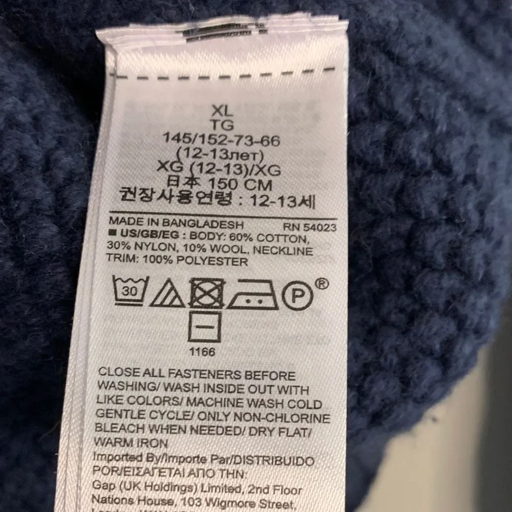 GAP boys XL Dark Blue Cable Knit Crewneck Sweater wool blend